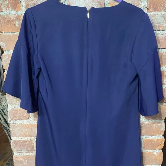 NWOT Trina Turk Deep Purple Midi Dress w/V Neck and Wrap Sleeves Zipper Back - Picture 2 of 11